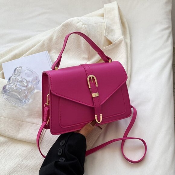 Hot Pink Casual Women's Minimalist Buckle Decor Flap Square Bag - Picture 1 of 5